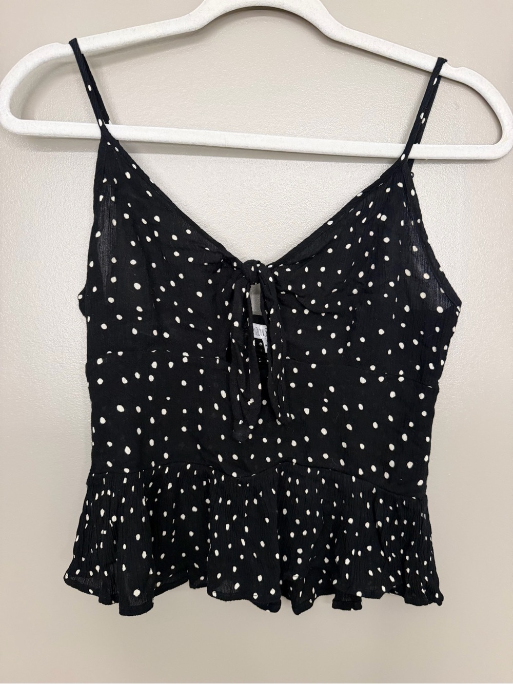 Patrons of Peace Black and White Polka Dot Spaghetti Strap Peplum Camisole
